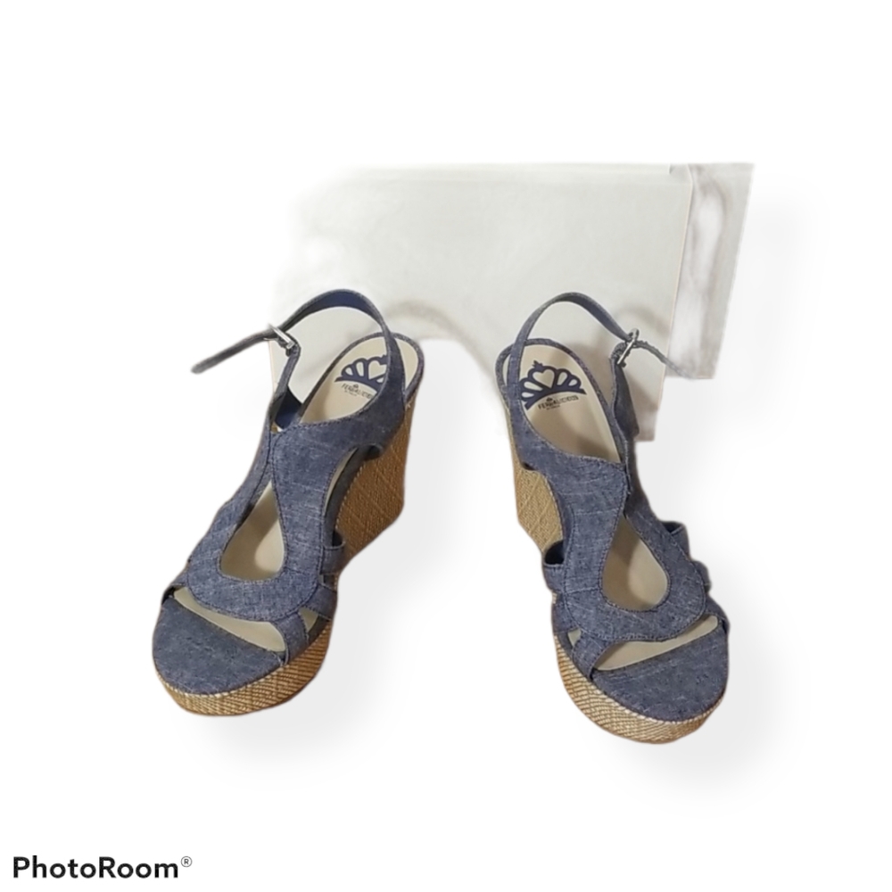 Denim platform sandals.